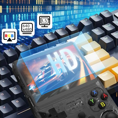 R36S Handheld Game Console 3.5 inch Preinstalled Emulator System Transparent Black 32GB+64GB