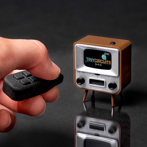 TinyTV 2 - Portable Retro Television with Working Rotary knobs - Load Your own Videos Easily via USB onto Your own minature TV (Brown)