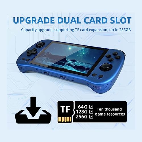 X55 Handheld 16G+256G Retro Arcade Handheld Game Console Built-in 30,000 Games, JELOS System & RK3566 CPU, 5.5-Inch Portable Video Gaming Console for Kids Adults - Blue