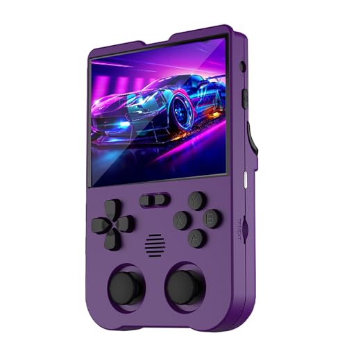 XU10 Retro Handheld Game Consoles, 3.5 inch IPS Screen, XU10 with a 64G Card Pre-Loaded 8000 Games, Support 20+ Kinds of Games Formats, with 3000 mAh Battery Life 6-8 Hours Purple
