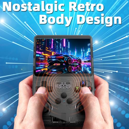 R36S Handheld Game Console 3.5 inch Preinstalled Emulator System Transparent Black 32GB+64GB