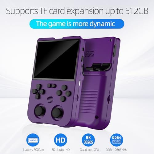 XU10 Retro Handheld Game Consoles, 3.5 inch IPS Screen, XU10 with a 64G Card Pre-Loaded 8000 Games, Support 20+ Kinds of Games Formats, with 3000 mAh Battery Life 6-8 Hours Purple