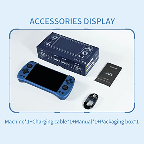X55 Handheld 16G+256G Retro Arcade Handheld Game Console Built-in 30,000 Games, JELOS System & RK3566 CPU, 5.5-Inch Portable Video Gaming Console for Kids Adults - Blue