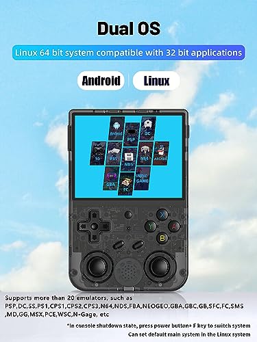 RG353V Emulator Handheld Game Console 17000+ Classic Games 64G Card, 3.5-Inches Display Dual OS Android 11, Linux System Support , RK3566 Chip(RG353V- Dual OS - Black)