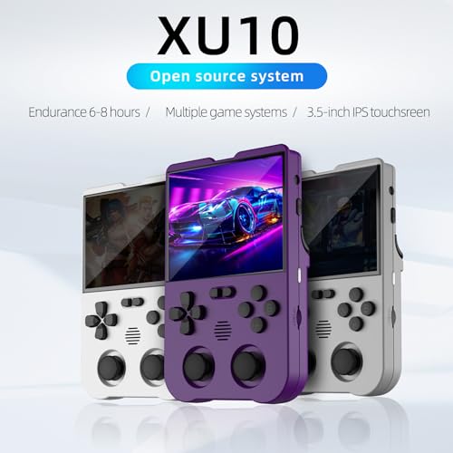 XU10 Retro Handheld Game Consoles, 3.5 inch IPS Screen, XU10 with a 64G Card Pre-Loaded 8000 Games, Support 20+ Kinds of Games Formats, with 3000 mAh Battery Life 6-8 Hours Purple