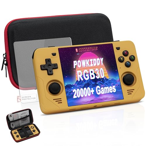 Powkiddy RGB30 Handheld Game Console - 20,000 Games, 4-inch HD Screen, RK3566 CPU, 16G+128G, WiFi/Bluetooth - Suitable for Kids and Adults,Yellow
