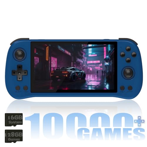 X55 Handheld Game Console 5.5 inch Portable Retro Video Hand-Held Games Consoles Rechargeable RK3566 Hand Held Classic Play System 16GB+128GB Blue