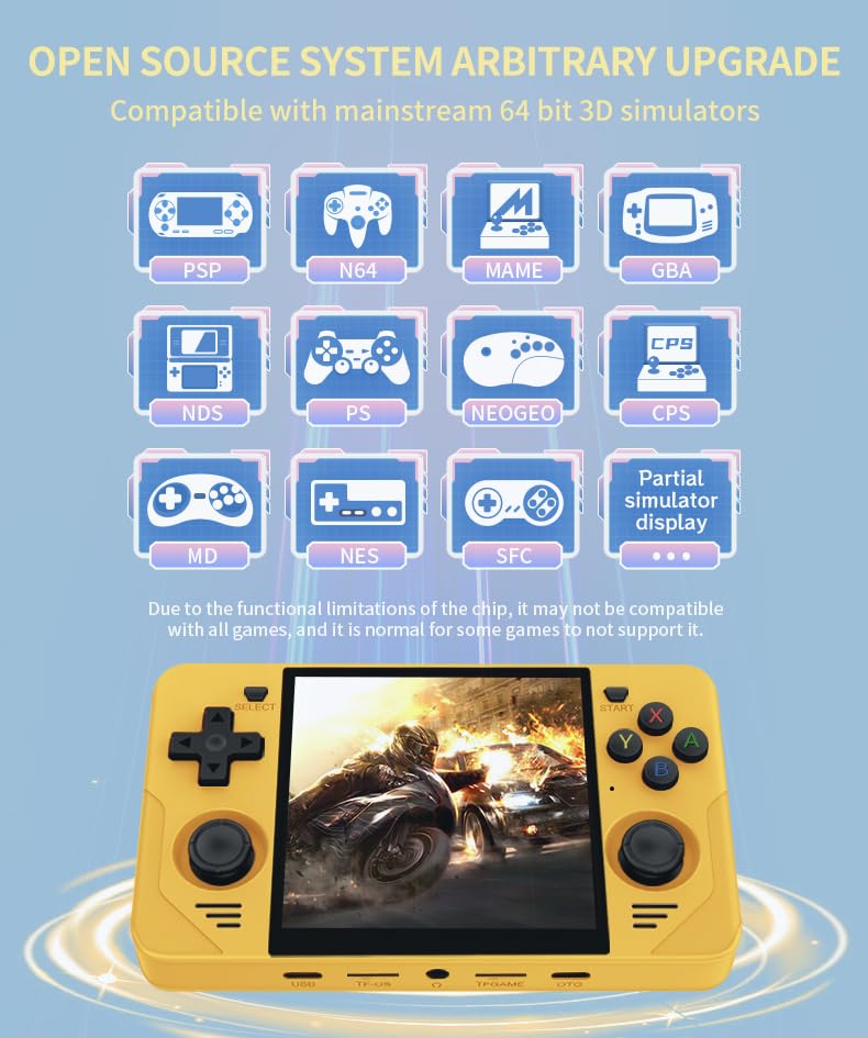 Powkiddy RGB30 Handheld Game Console - 20,000 Games, 4-inch HD Screen, RK3566 CPU, 16G+128G, WiFi/Bluetooth - Suitable for Kids and Adults,Yellow
