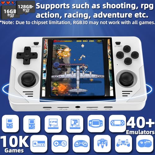 RGB30 Handheld Game Console 4 inch IPS Retro Hand-held Games Consoles Hand Held Video Game Preinstalled System Support Multiplayer WF BT RK3566 128GB White