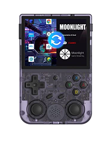 RG353V Handheld Game Console 16G + 128G TF Card, 3.5-Inches Display Dual OS Android 11, Linux System Support 5G WiFi 4.2 Bluetooth, RK3566 Chip Built-in 15000+ Classic Games (Purple Transparent)