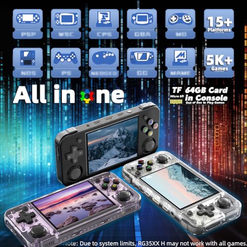 RG35XX H Handheld Game Console 3.5-in IPS Screen H700 3300mAh RG 35XX H Preinstalled Emulator System 64GB Black
