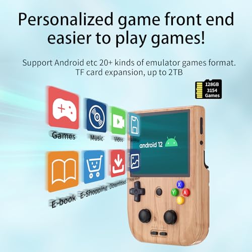 RG405V Video Handheld Game Console 4” IPS Touch Screen Android 12 T618 5500mAh Battery Portable Retro Player 5G WiFi Bluetooth Automatically Heat Dissipation 128G 3154 Games (RG405V-Wood Grain)