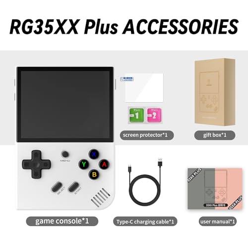 RG35XX Plus Retro Handheld Game Console 3.5 inch IPS Screen 3300mAh Battery Linux Players Built-in 64G Card 5515 Classic Games Support Wireless Wired Controller (RG35XX Plus White)
