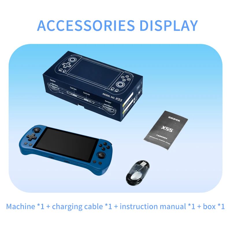 Powkiddy X55 Retro Handheld Game Console - 128Gb TF Card Pre-Installed with 20.000 Games - Linux System - Handheld Emulator 5.5-inch RGB Screen 4000 mAh Battery. Plug & Play Video Games