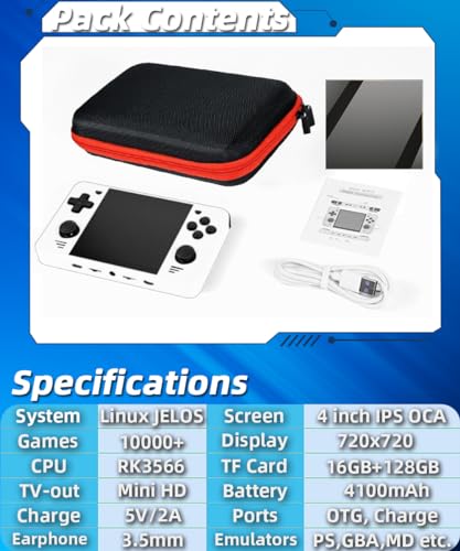 RGB30 Handheld Game Console 4 inch IPS Retro Hand-held Games Consoles Hand Held Video Game Preinstalled System Support Multiplayer WF BT RK3566 128GB White