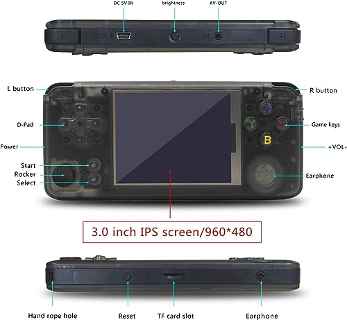 Handheld Game Console ,Retro Game Console OpenDingux Tony System , Built-in 3007 Classic Game Console 3 Inch IPS Screen Portable Video Game Console - Transparent Black