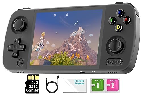RG405M Retro Handheld Game Console , Aluminum Alloy CNC Android 12 System 4.0 Inch IPS Touch Screen with 128G TF Card 3172 Games Compatible with 5G WiFi and Bluetooth 5.0 (Black)