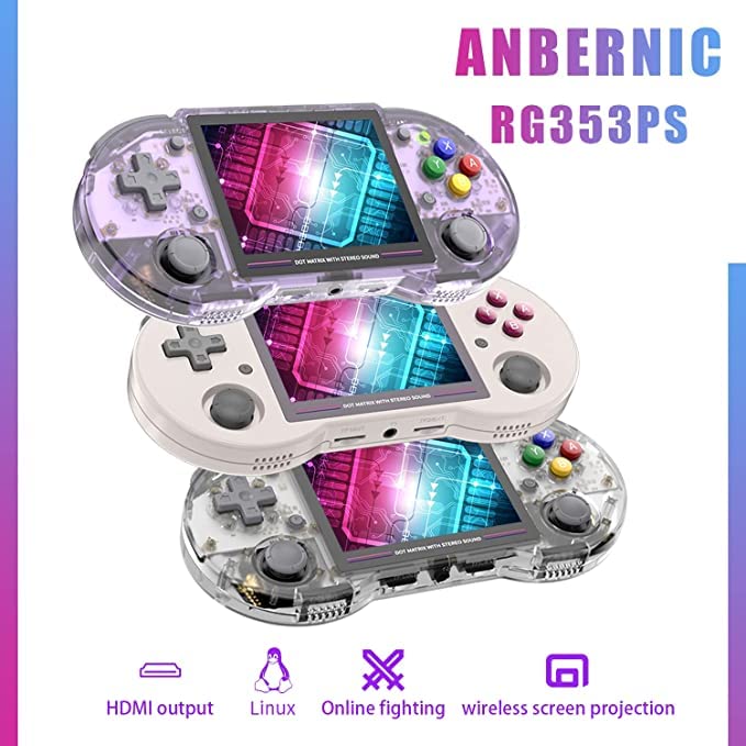 RG353PS Plug & Play Video Games 128G Tf Card Built-in 9000+ Games,RG353PS Handheld Game with 3.5-inch IPS Screen Supports HDMI Multimedia Network Playback,Bluetooth Gamepad (Anbernic RG353PS White)