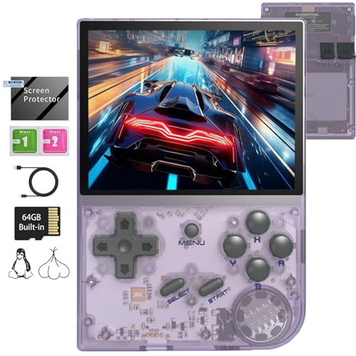 RG35XX Retro Handheld Game Console Dual System Garlic OS and Linux System 3.5 in IPS Screen Built-in 64G TF Card with 6800 Games 2600 mAh Battery Support HDMI TV Output (Transparent Purple)…