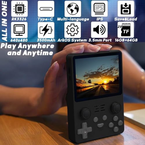 RGB20S Handheld Game Console 3.5 inch Retro Games Consoles Hand-held Classic Emulator Preinstalled 16GB+64GB Black