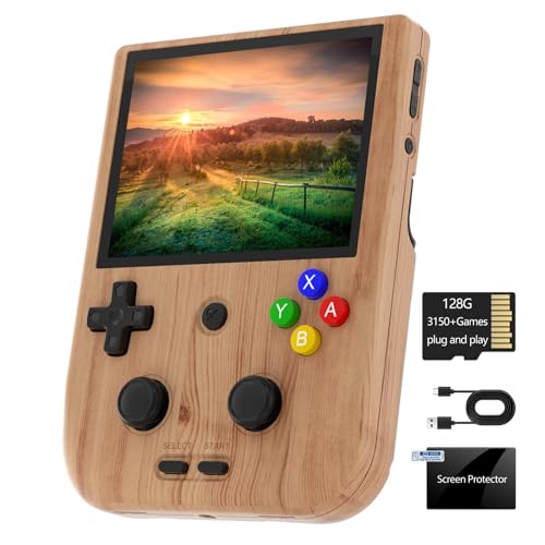 RG405V Handheld Game Console 4’’ IPS Touch Screen Android 12 Unisoc Tiger T618 64-bit Game Player Built-in 5500mAh Battery 128G TF Card with 3154 Games(RG405V Wood)