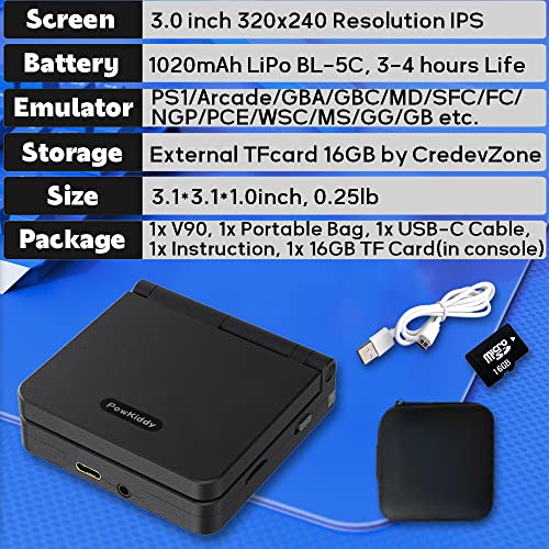 V90 Handheld Game Console 3 inch Retro Clamshell Games Consoles Built-in Rechargeable Battery Portable Style Hand Held Game Video Consoles System with Case Black 16GB