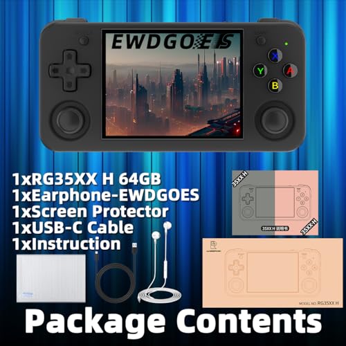 RG35XX H Handheld Game Console 3.5-in IPS Screen H700 3300mAh RG 35XX H Preinstalled Emulator System 64GB Black