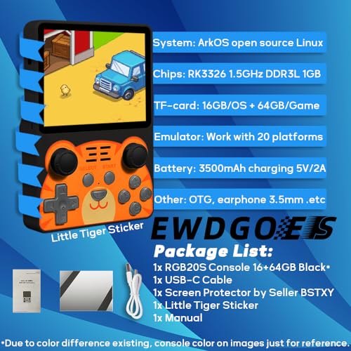 RGB20S Handheld Game Console 3.5 inch Retro Games Consoles Hand-held Classic Emulator Preinstalled 16GB+64GB Black