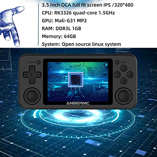RG351P Handheld Game Console, Retro Game Console Open Linux Tony System RK3326 Chip 64G TF Card 2500 Classic Games 3.5 Inch IPS Screen 3500mAh Battery (Black)