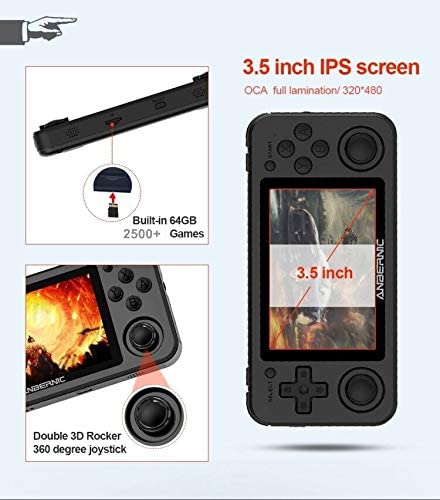 RG351P Handheld Game Console, Retro Game Console Open Linux Tony System RK3326 Chip 64G TF Card 2500 Classic Games 3.5 Inch IPS Screen 3500mAh Battery (Black)
