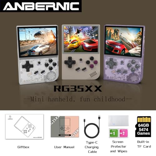 RG35XX Retro Handheld Game Console Dual System Garlic OS and Linux System 3.5 in IPS Screen Built-in 64G TF Card with 6800 Games 2600 mAh Battery Support HDMI TV Output (Transparent Purple)…