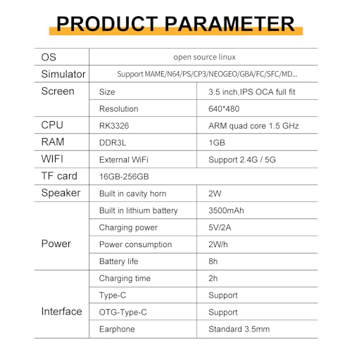 Powkiddy RGB20S Retro Handheld Game Console - 128Gb TF Card Pre-Installed with 20.000 Games - Linux System - Handheld Emulator 3.5 IPS Screen 3200 Mah Battery. Plug & Play Video Games