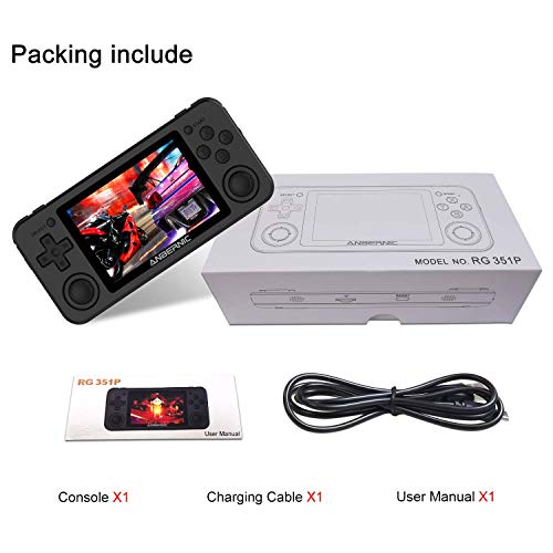 RG351P Handheld Game Console, Retro Game Console Open Linux Tony System RK3326 Chip 64G TF Card 2500 Classic Games 3.5 Inch IPS Screen 3500mAh Battery (Black)