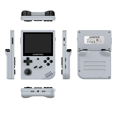 RG351V Handheld Game Console , Plug & Play Video Games Supports Double TF Extend 256GB , Portable Game Console 3.5 Inch IPS Screen 2521 Games (Gray)