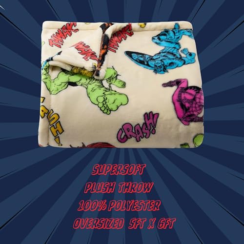 Avengers Blankets for Boys | Marvel Blankets and Throws | Super Soft Throw BlanketFor Kids | Oversized 5' x 6' (Marvel Retro Icons)