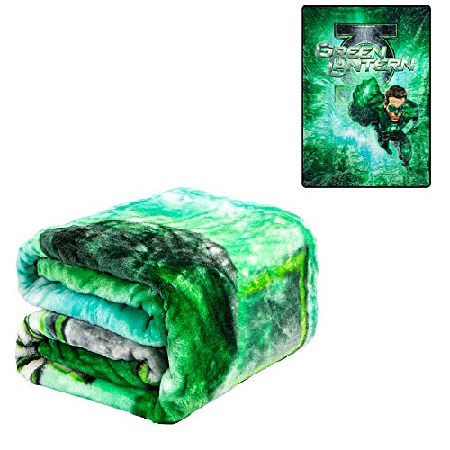 Plush Throw Blanket - Green Lantern - Twin Bed 60"x 80" - Faux Fur Blanket for Beds, Sofa, Couch, Picnic, Camping