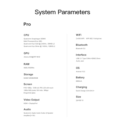 AYN Odin Pro Retro Game Handheld Console, SD845 Android Retro Game Console Multiple Emulators Console FHD 1080P LCD 6600mAh Fast Charging Gaming Console (128GB, Black)