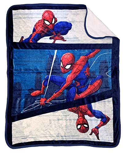 Jay Franco Marvel Spiderman City Swinger Sherpa Throw Blanket - Measures 50 x 60 inches, Kids Bedding - Fade Resistant Super Soft