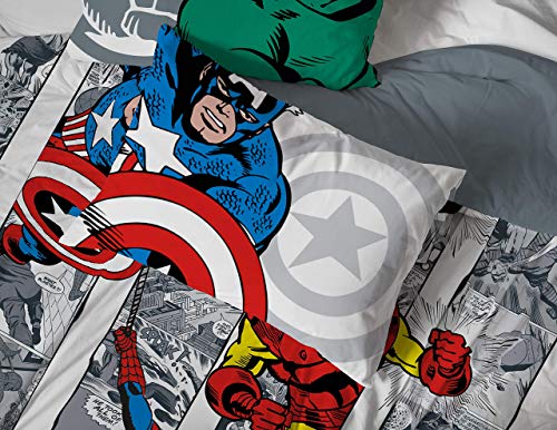 Jay Franco Marvel Avengers Comic Cool 7 Piece Queen Bed Set - Includes Comforter & Sheet Set - Bedding Features Captain America, Spiderman, Iron Man, Hulk, & Thor - Super Soft