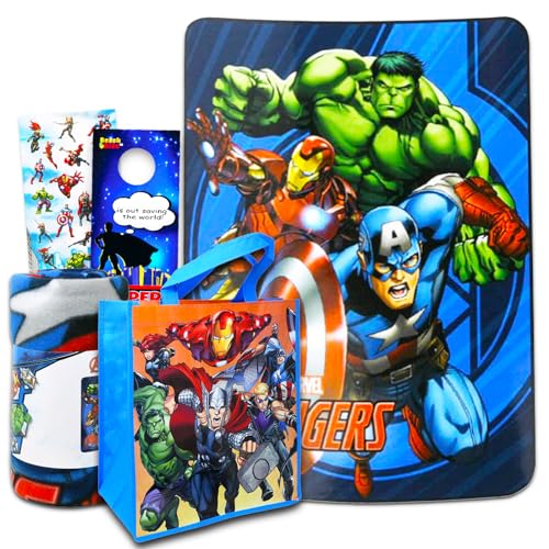 Avengers Blanket - Bundle with Avengers for Boys, Tote, Stickers, More | Avengers Throw Blanket, Avengers Fleece Blanket