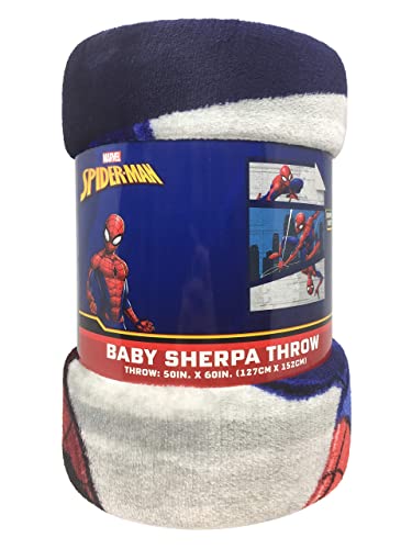 Jay Franco Marvel Spiderman City Swinger Sherpa Throw Blanket - Measures 50 x 60 inches, Kids Bedding - Fade Resistant Super Soft