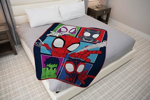 Marvel Spidey & His Amazing Friends Plush Throw Blanket - Measures 46 x 60 Inches - Super Soft & Cozy Fleece Kids Bedding Features Miles Morales & Ghost Spider Gwen
