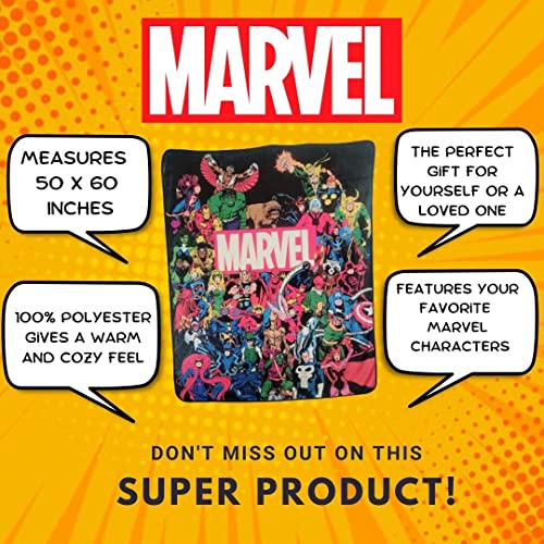 Marvel Universe Characters Legends Fleece Softest Comfy Throw Blanket for Adults | Measures 60 x 50 Inches