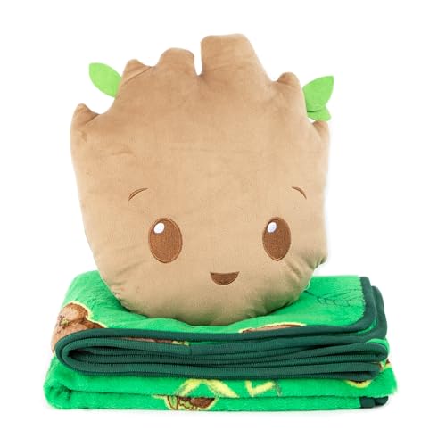 Jay Franco Marvel Guardians of The Galaxy Groot Nogginz Set - 40 x 50 Inch Lightweight Travel Throw Blanket & Pillow - Kids Super Soft 2 Piece Bedding Set
