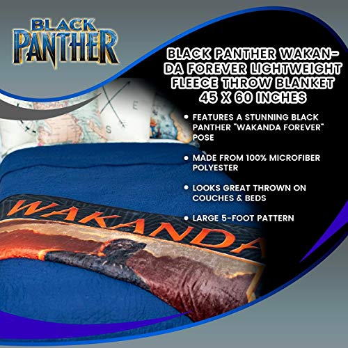 Marvel Black Panther Wakanda Forever Lightweight Fleece Throw Blanket | 45 x 60 inches