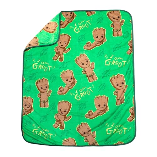 Jay Franco Marvel Guardians of The Galaxy Groot Nogginz Set - 40 x 50 Inch Lightweight Travel Throw Blanket & Pillow - Kids Super Soft 2 Piece Bedding Set