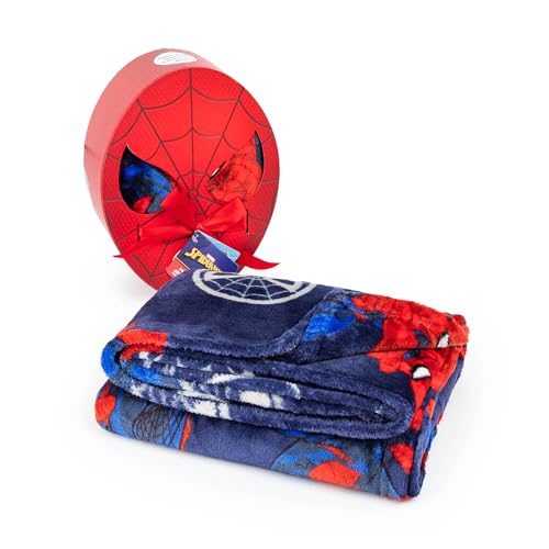 Marvel Spiderman Throw Blanket with Gift Box - Plush Throw Measures 46 x 60 Inches - Super Soft Special Edition Superhero Fleece Bedding