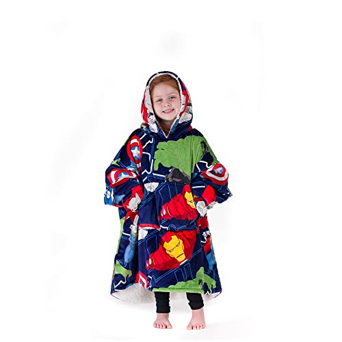 THE COMFY Original JR | Marvel Avengers Blue Comfy | The Original Oversized Sherpa Wearable Blanket for Kids, Seen On Shark Tank, One Size Fits All