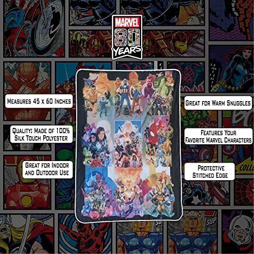 Marvel 80th Anniversary Fleece Softest Throw Blanket| Measures 60 x 45 Inches