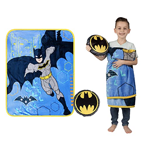 Franco Kids Bedding Super Soft Plush Decorative Pillow and Throw Set, 40 in x 50 in, Batman
